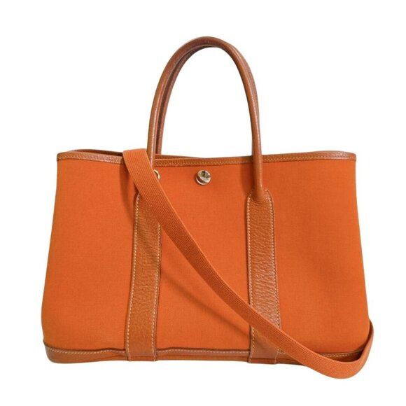 Hermes Garden Party TPM Buffalo Toile Orange Leather Tote Bag Shoulder Handbag - Picture 2 of 11